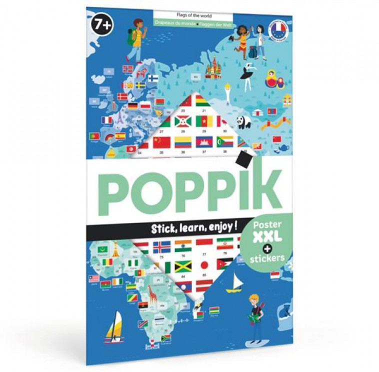 POPPIK - LES DRAPEAUX DU MONDE / FLAGS OF THE WORLD - 1 POSTER + 200 STICKERS REPOSITIONNABLES - FABRE LEA - NC